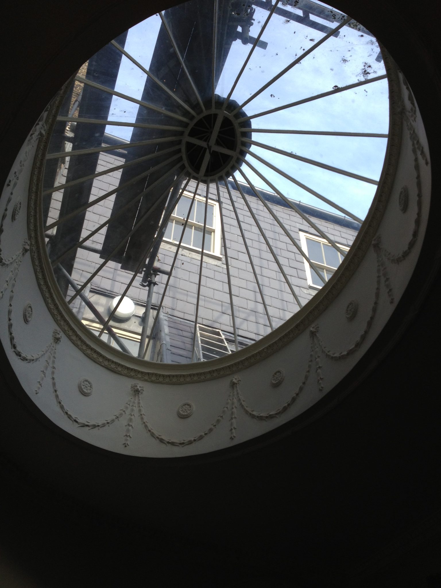 A close up of the lantern window with Robert Adam style frieze.