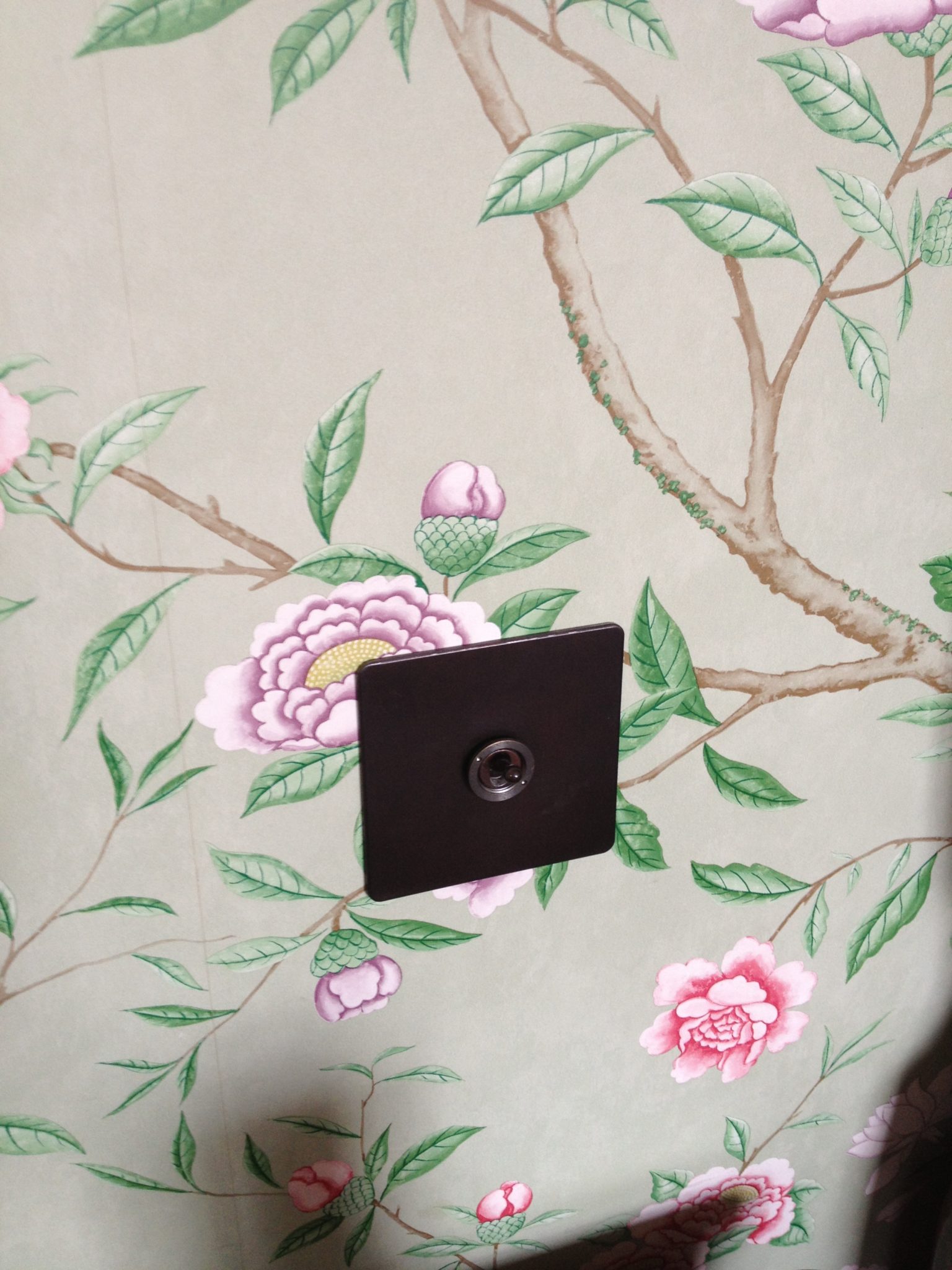 Wallpaper detail and smart rocker switch plate from The Wandsworth Group