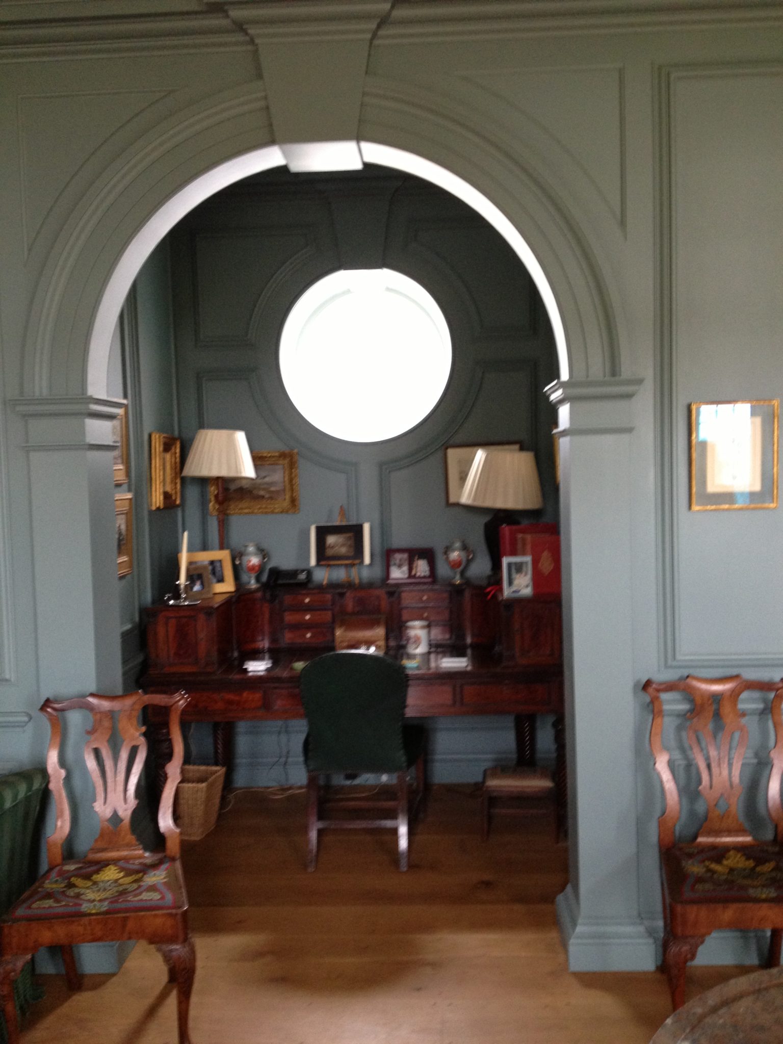 An alcove in the gallery which neatly fits previously owned antiques