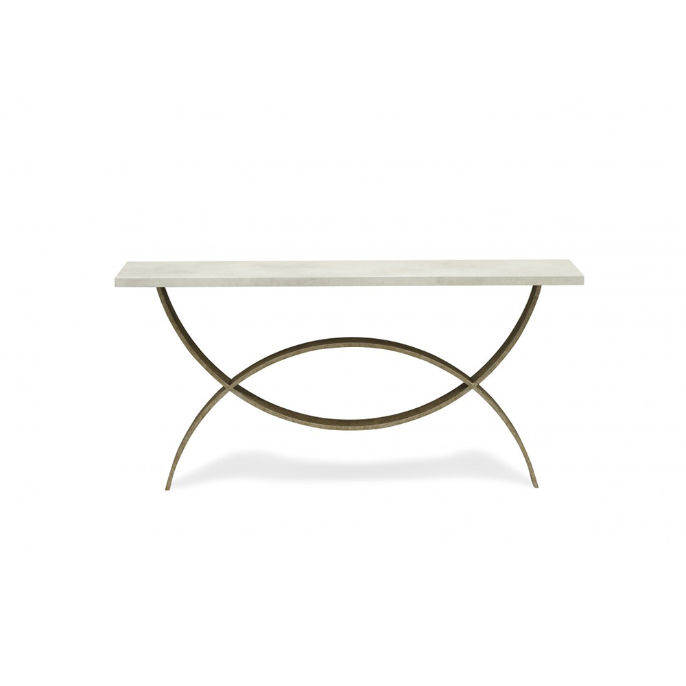 Small Fishtail Console Table Silver With Faux Limestone Small Fishtail Console Table Silver With Faux Limestone Top