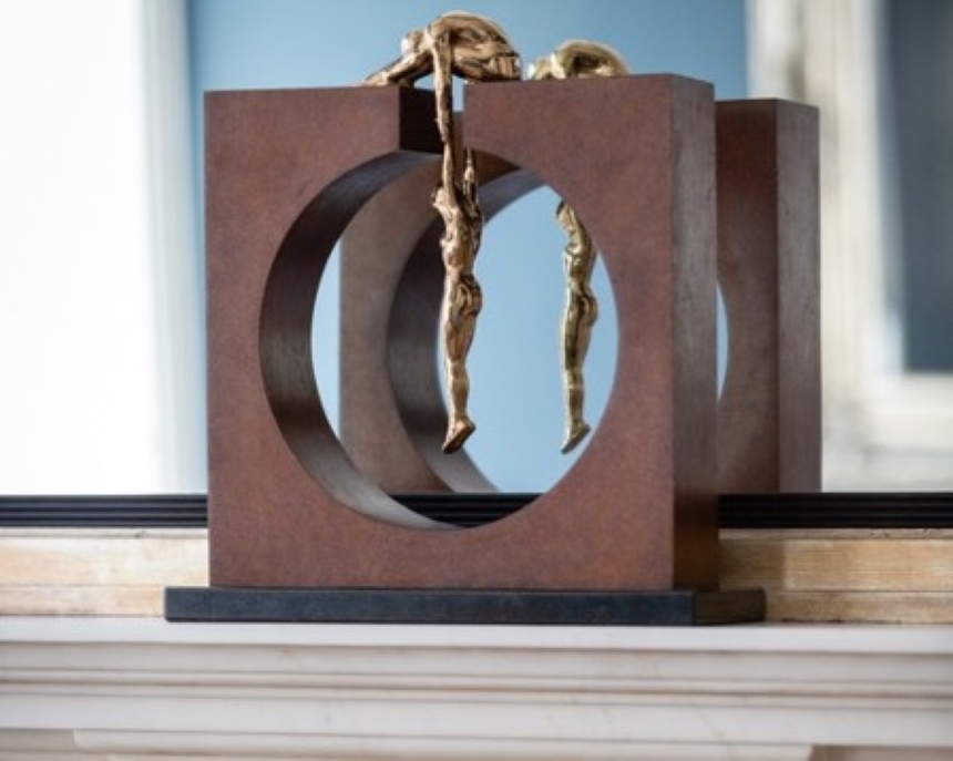 Sculpture by Lorenzo Quinn on Georgian mantelpiece
