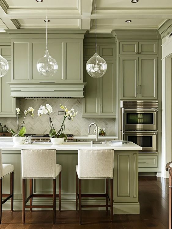 Sage green classical Georgian kitchen