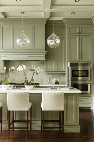 Sage green classical Georgian kitchen