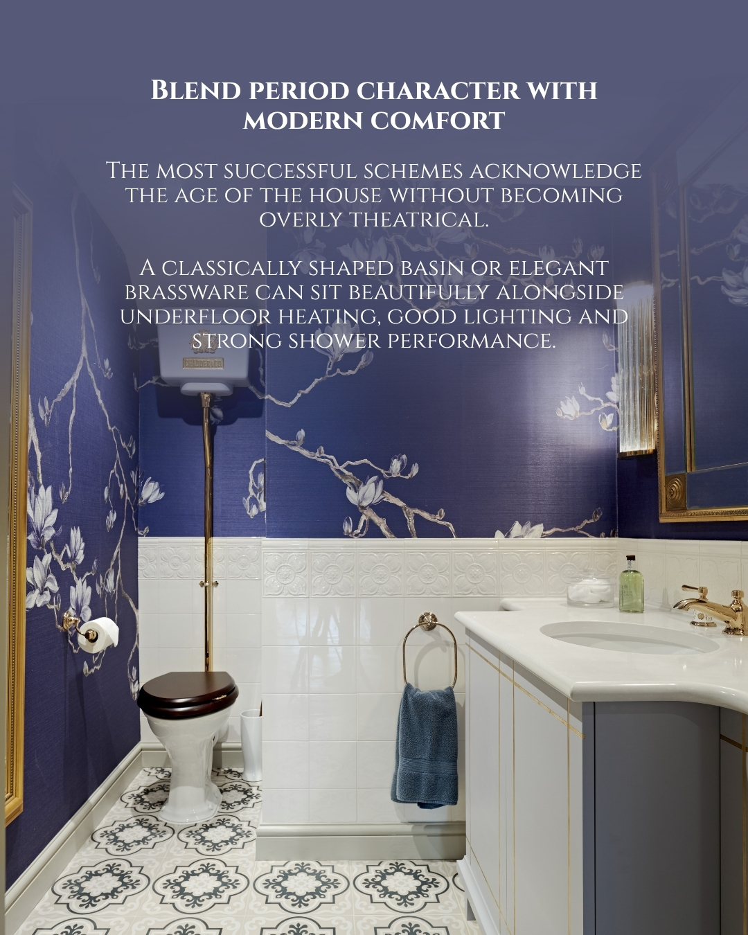 Bathroom tile and colour inspiration for a Georgian property