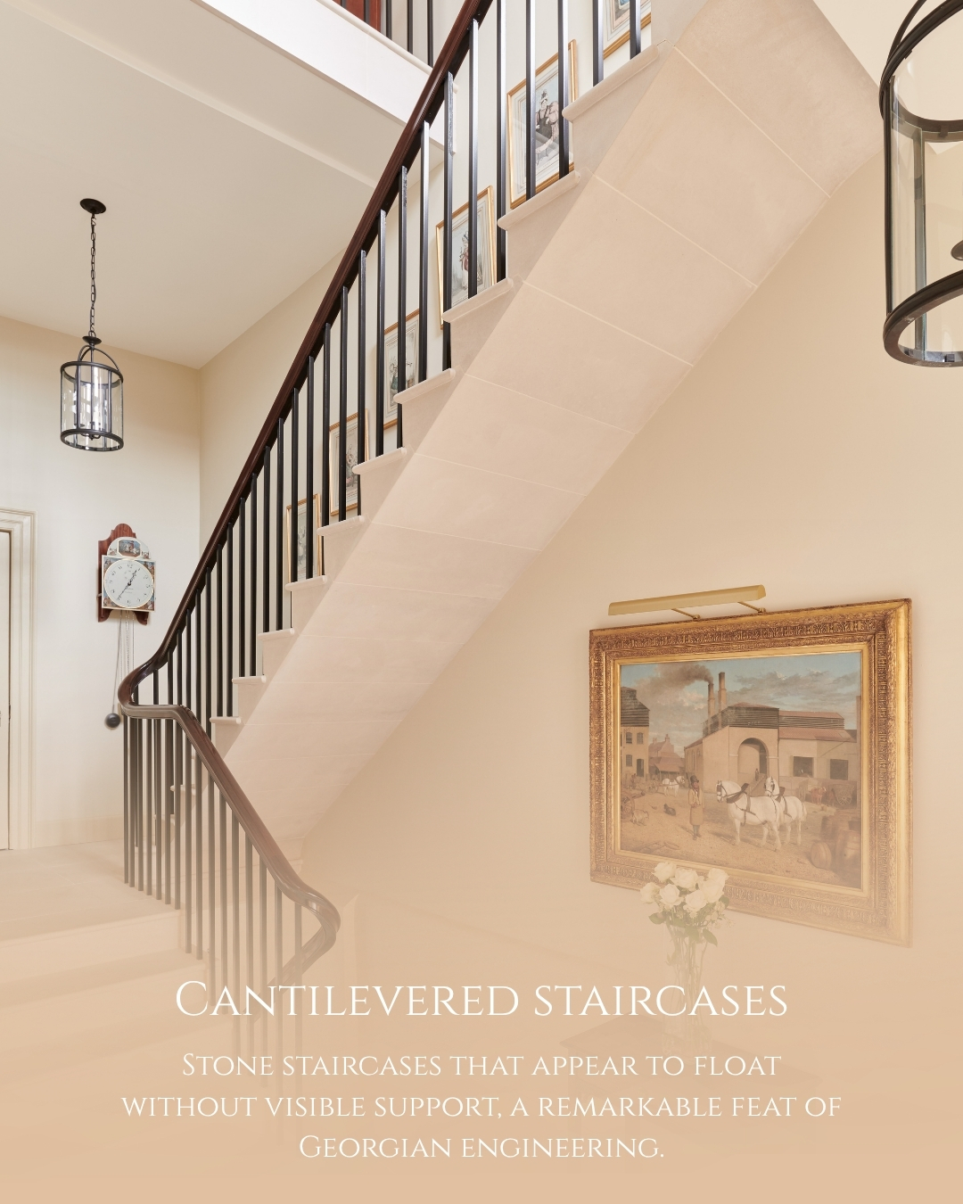 Cantilevered stone staircase in a Georgian house